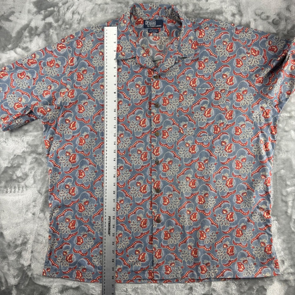 Vintage Polo Ralph Lauren Clayton Mens Blue Red Floral Paisley Cotton Camp 2XL - Picture 6 of 14